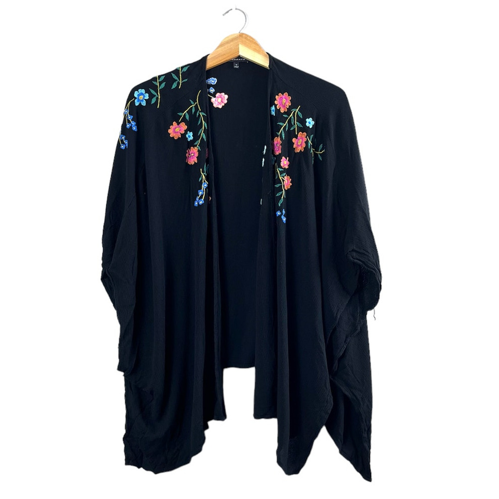 Women's Black Staccato Open Floral Embroidered Cardigan M
